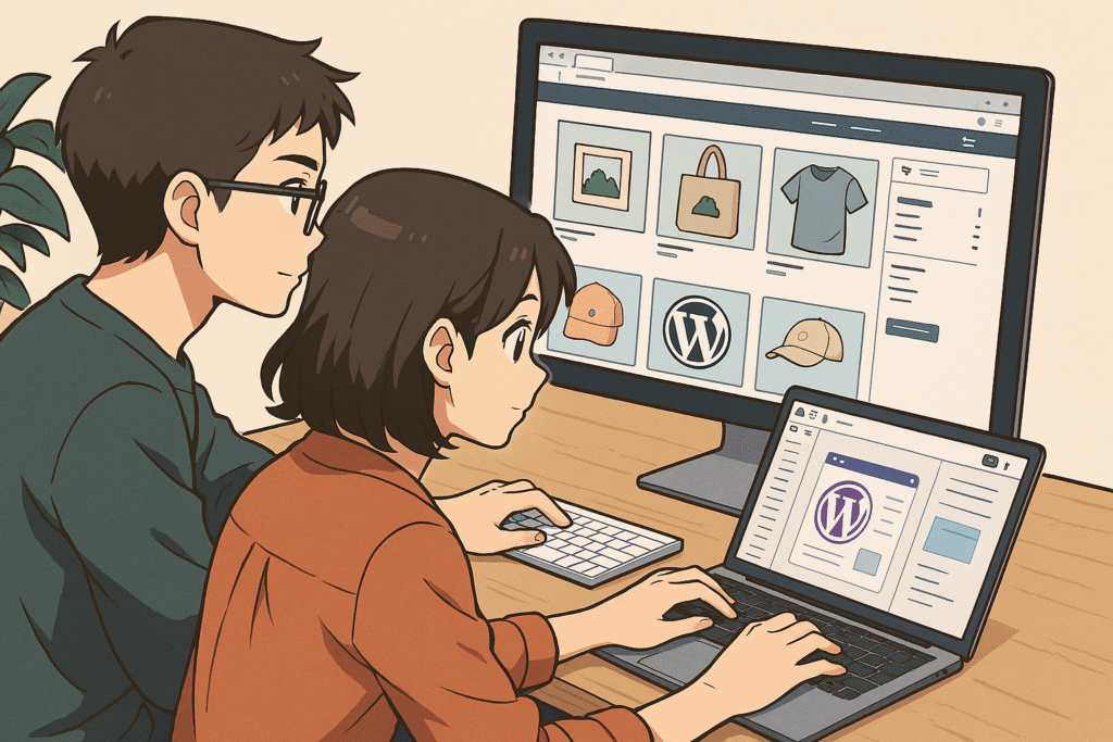 CoPilots visualisering af nogen multimediedesignere der integrerer Shopify med WordPress.