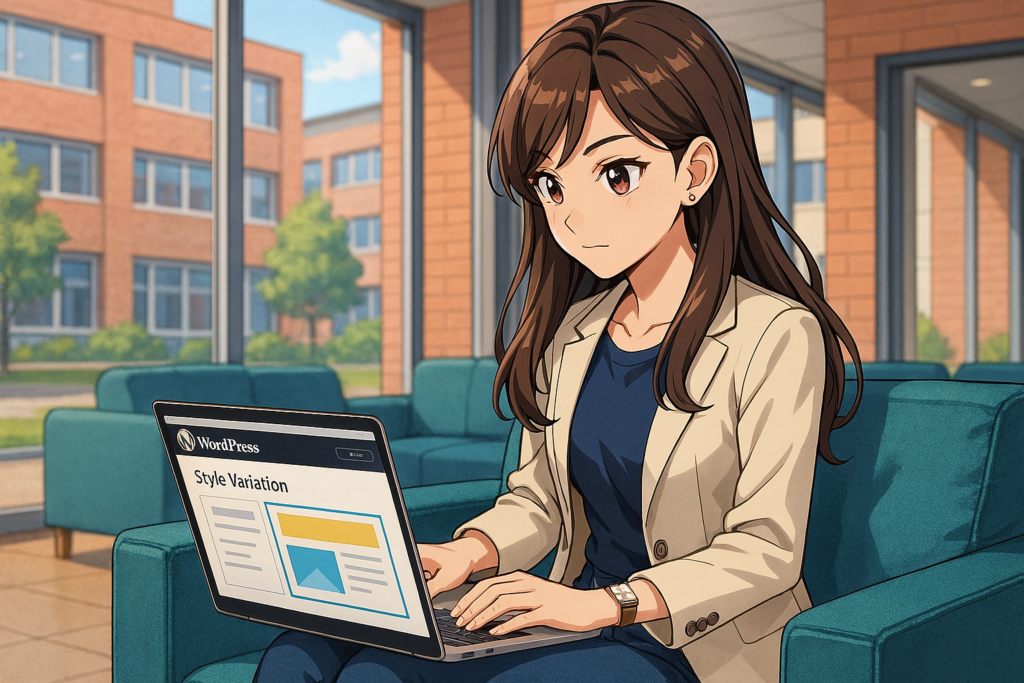 Webudvikler i færd med at lave et WP site på Erhvervsakademi Aarhus. 