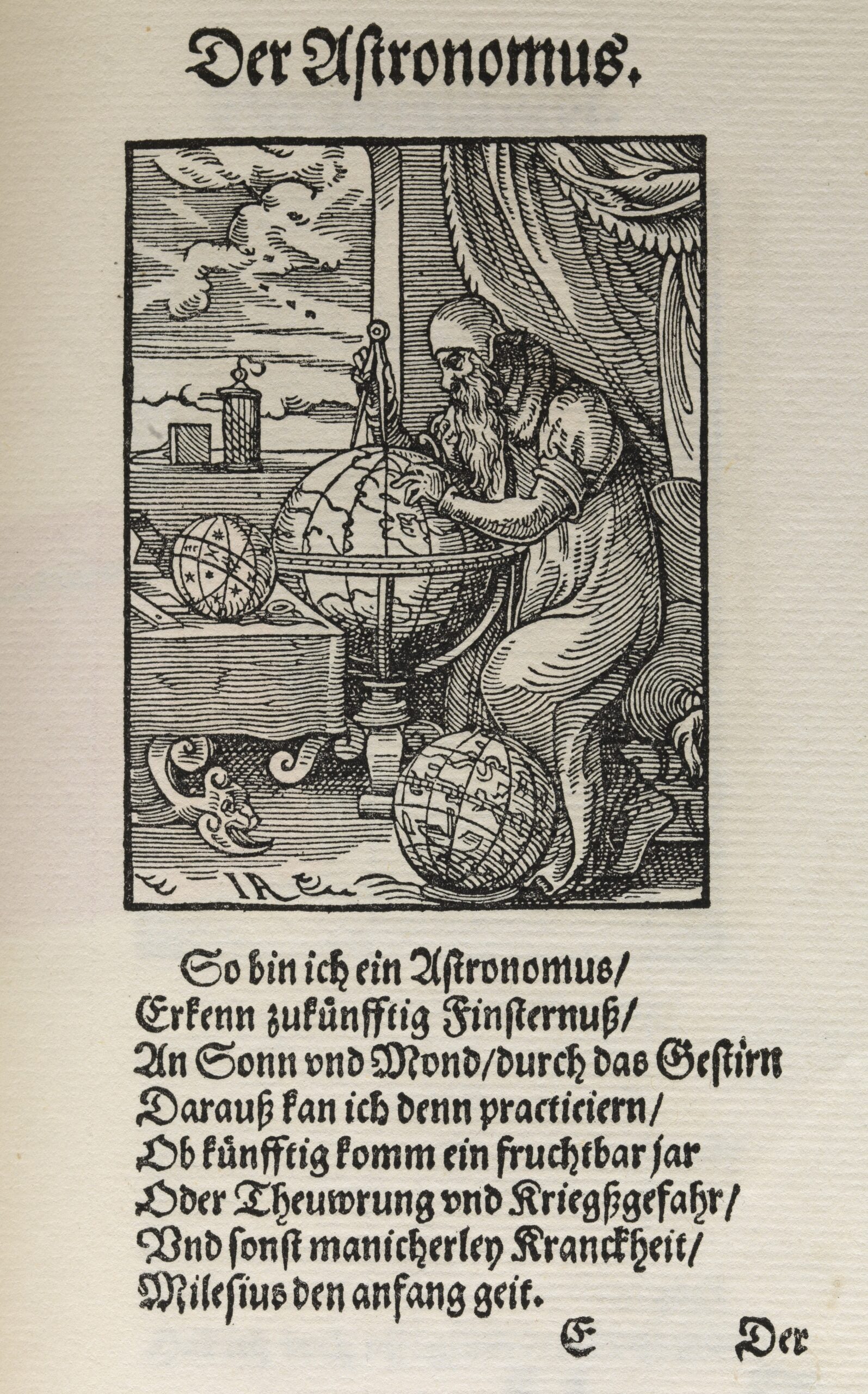 "Der astrionomus" fra Stænderbogen af Hans Sachs, træsnit af Jost Amman (1568)