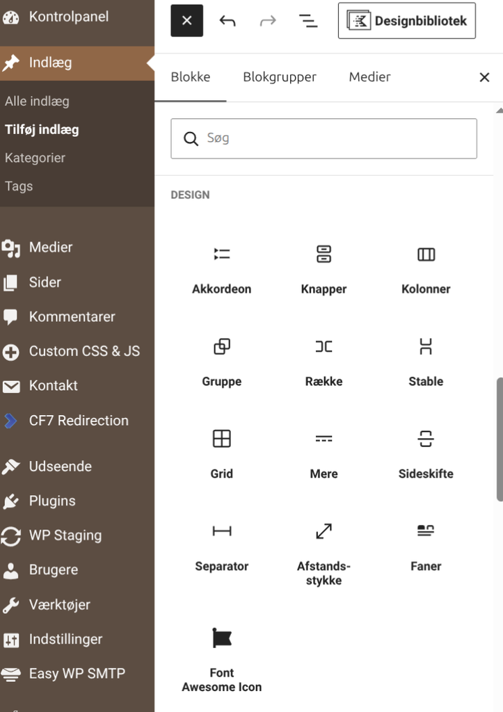 Design-blokke i Gutenberg.